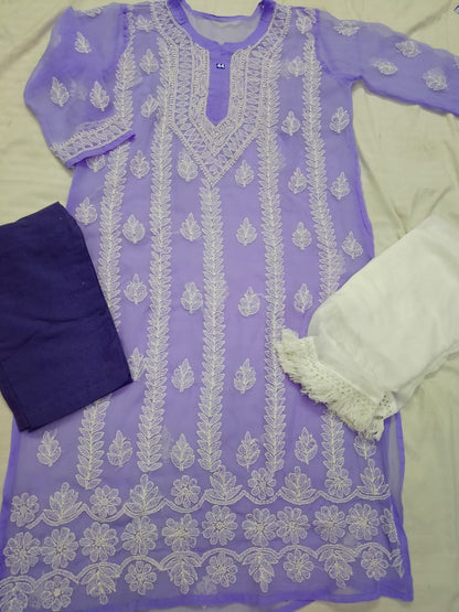 Georgette Kurti With Cotton Pant & Dupatta