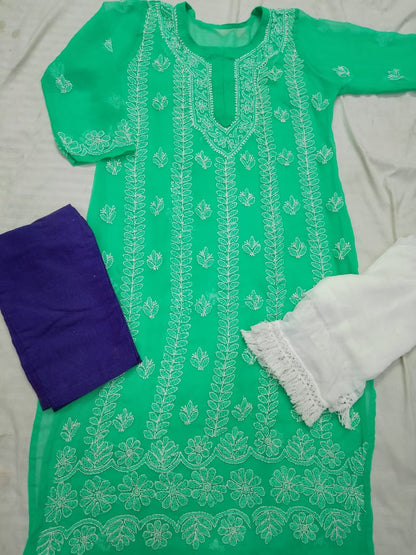 Georgette Kurti With Cotton Pant & Dupatta