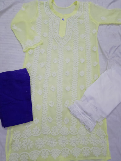 Georgette Kurti With Cotton Pant & Dupatta