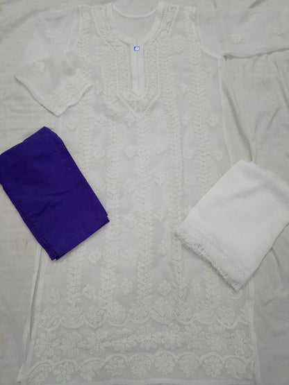 Georgette Kurti With Cotton Pant & Dupatta