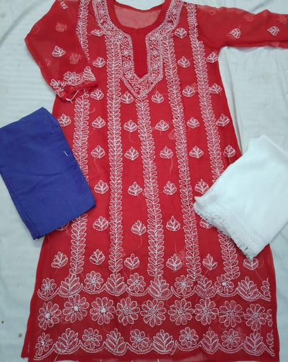 Georgette Kurti With Cotton Pant & Dupatta