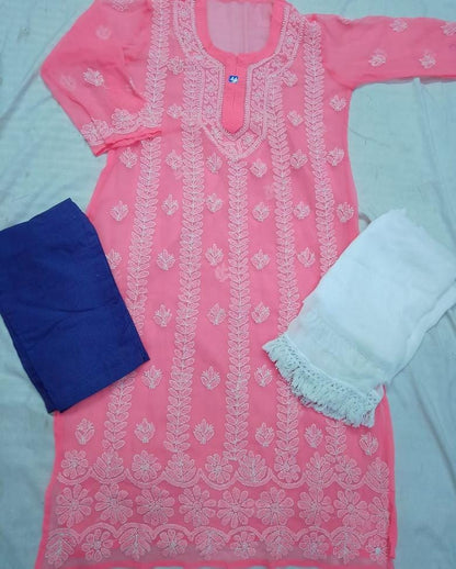 Georgette Kurti With Cotton Pant & Dupatta