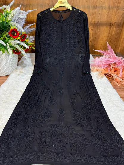 Viscose kurta with 3D chikankari handwork ombre dyed