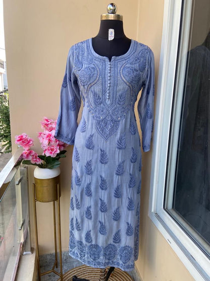 Muslin kurti with heavy mukesh work