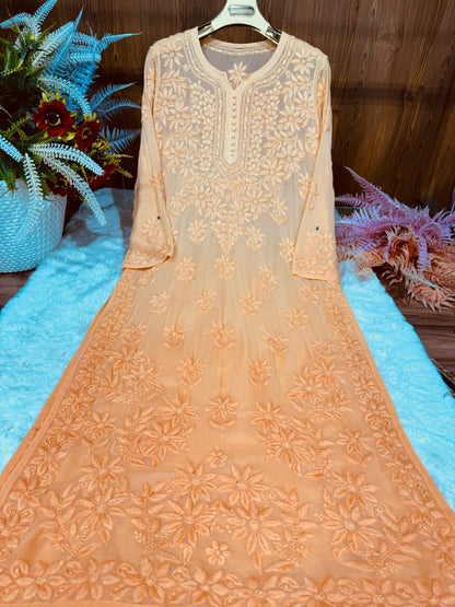 Viscose kurta with 3D chikankari handwork ombre dyed