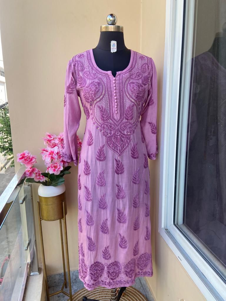 Muslin kurti with heavy mukesh work
