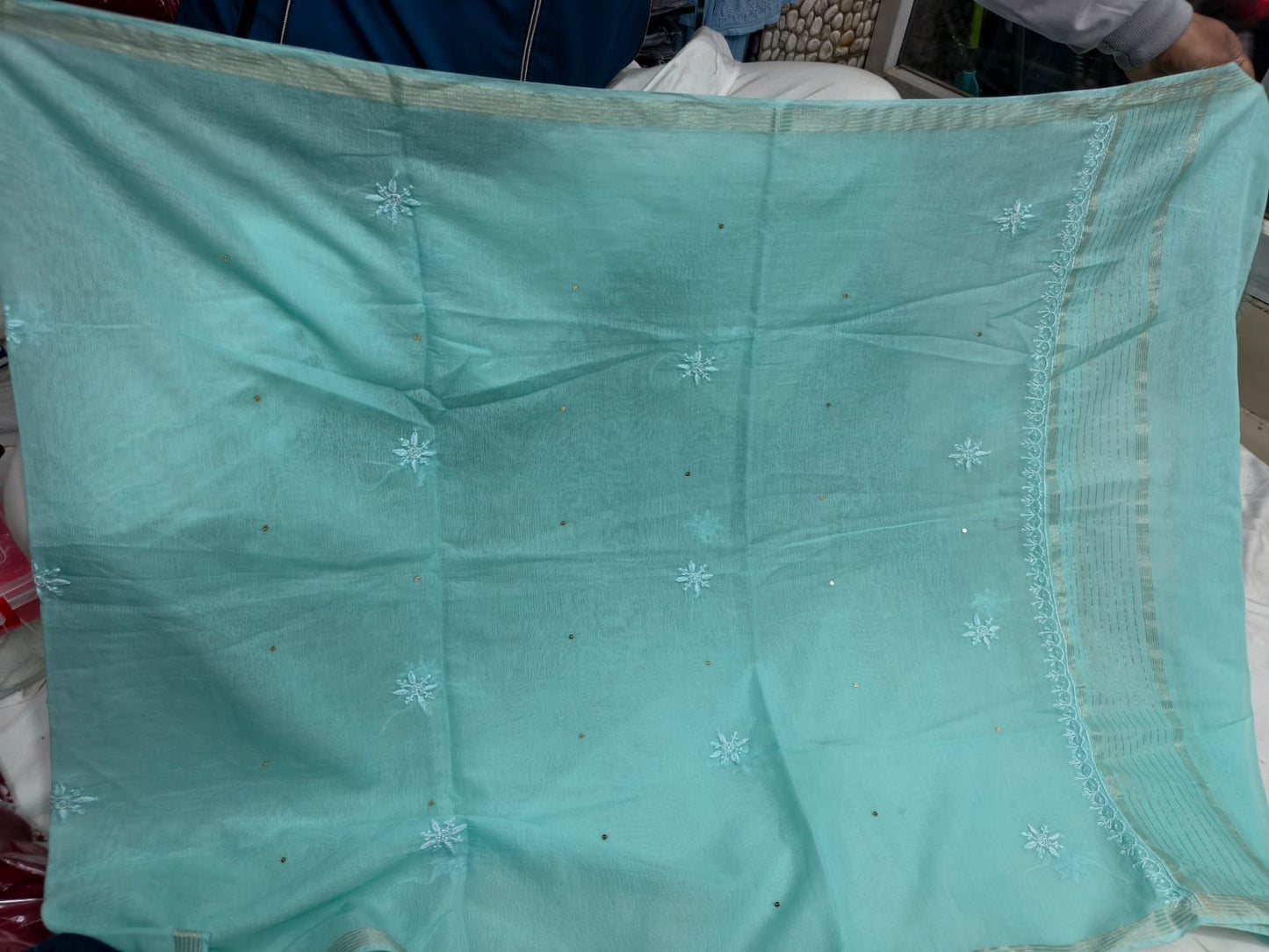 Mul chanderi unstitched heavy addon suit