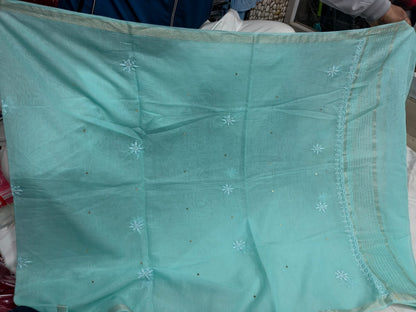 Mul chanderi unstitched heavy addon suit