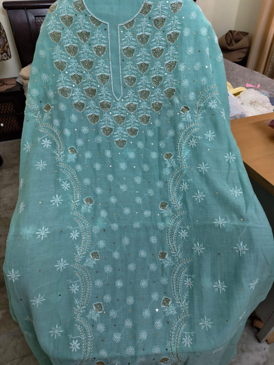 Mul chanderi unstitched heavy addon suit