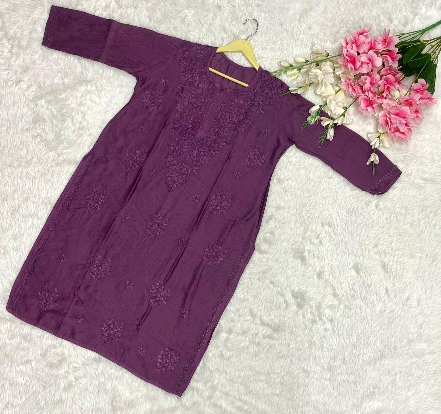 Chanderi kurta with beautiful chikankari handwork