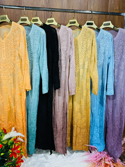 Viscose kurta with 3D chikankari handwork ombre dyed