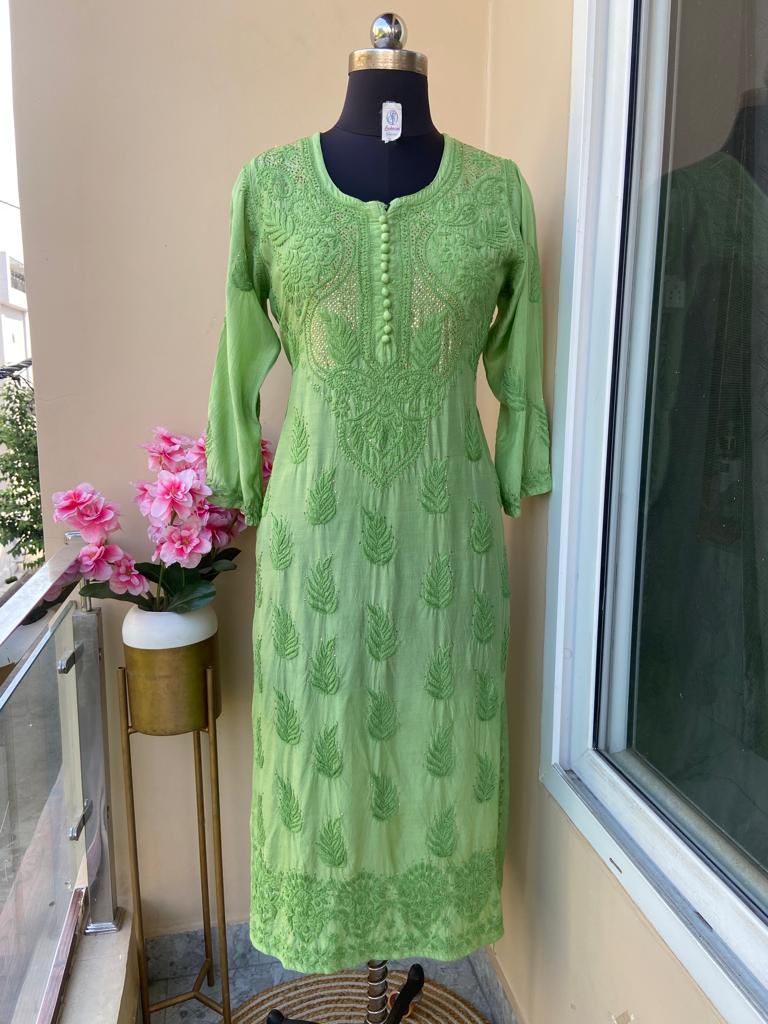 Muslin kurti with heavy mukesh work