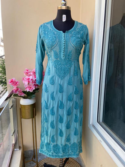 Muslin kurti with heavy mukesh work