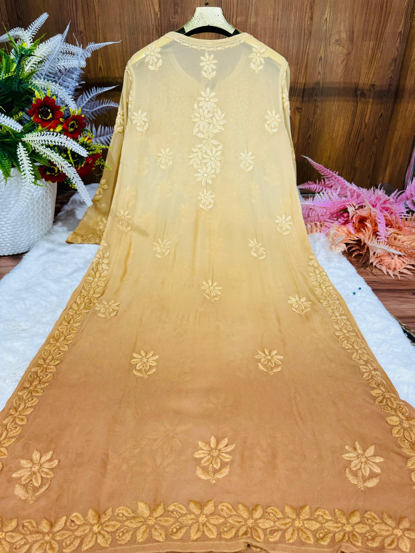 Viscose kurta with 3D chikankari handwork ombre dyed