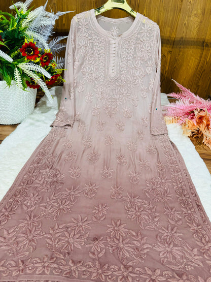 Viscose kurta with 3D chikankari handwork ombre dyed