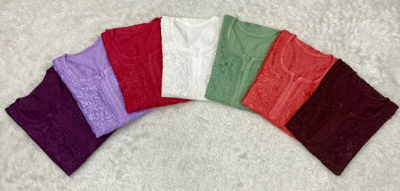Chanderi kurta with beautiful chikankari handwork