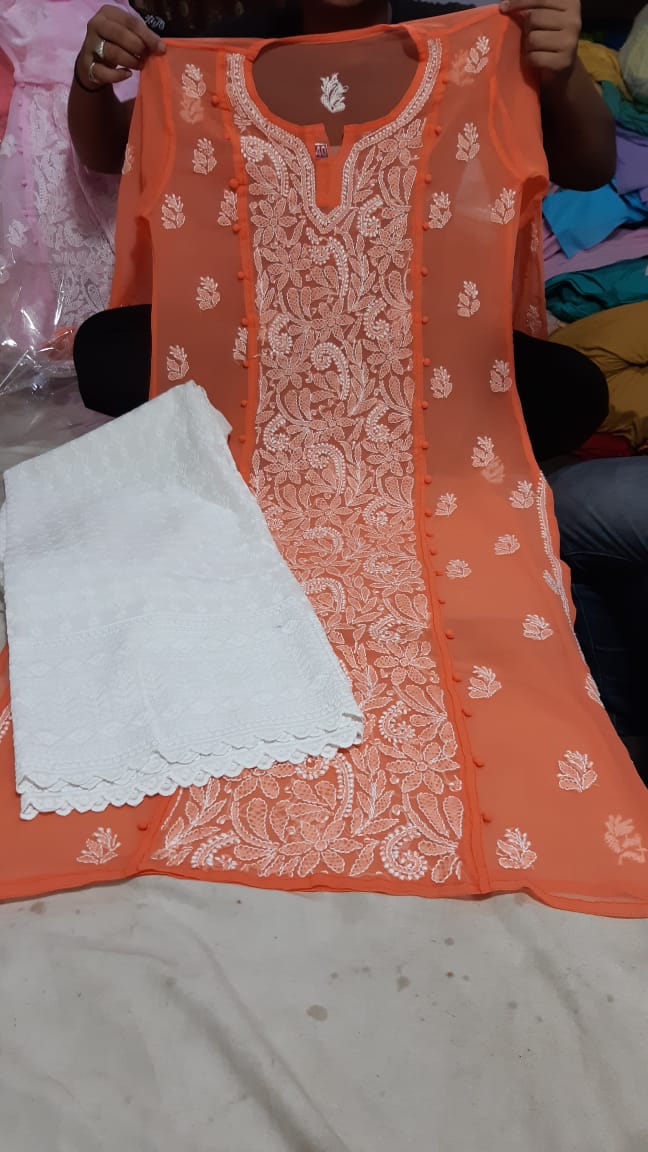 Chiffon Pannel Kurti With Palazzo