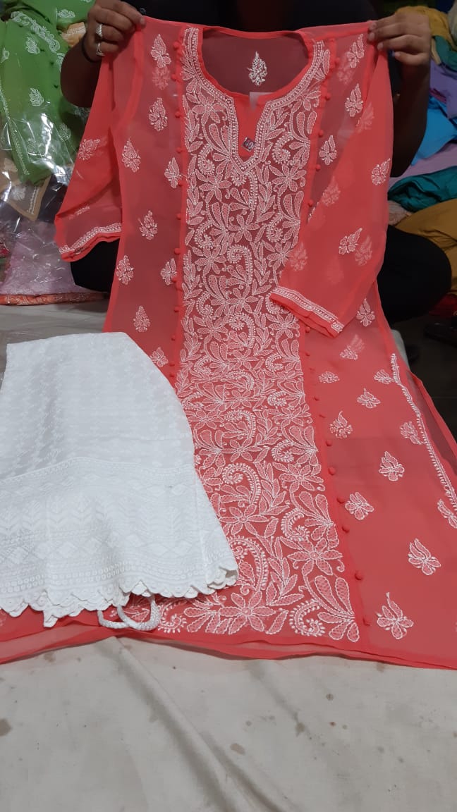 Chiffon Pannel Kurti With Palazzo