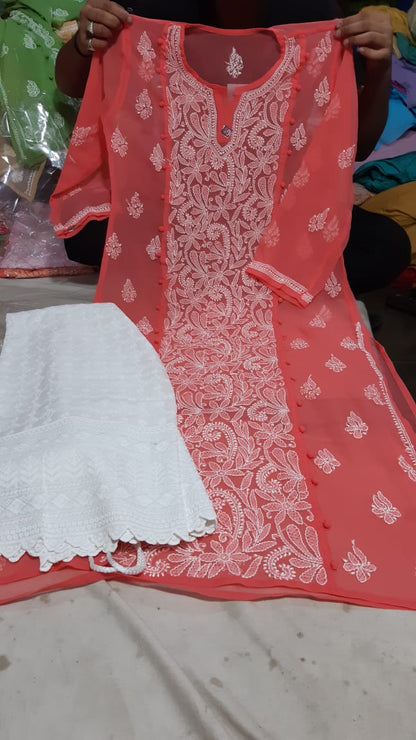 Chiffon Pannel Kurti With Palazzo