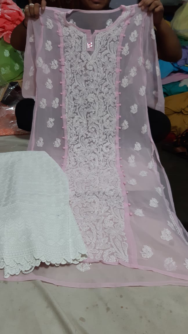 Chiffon Pannel Kurti With Palazzo