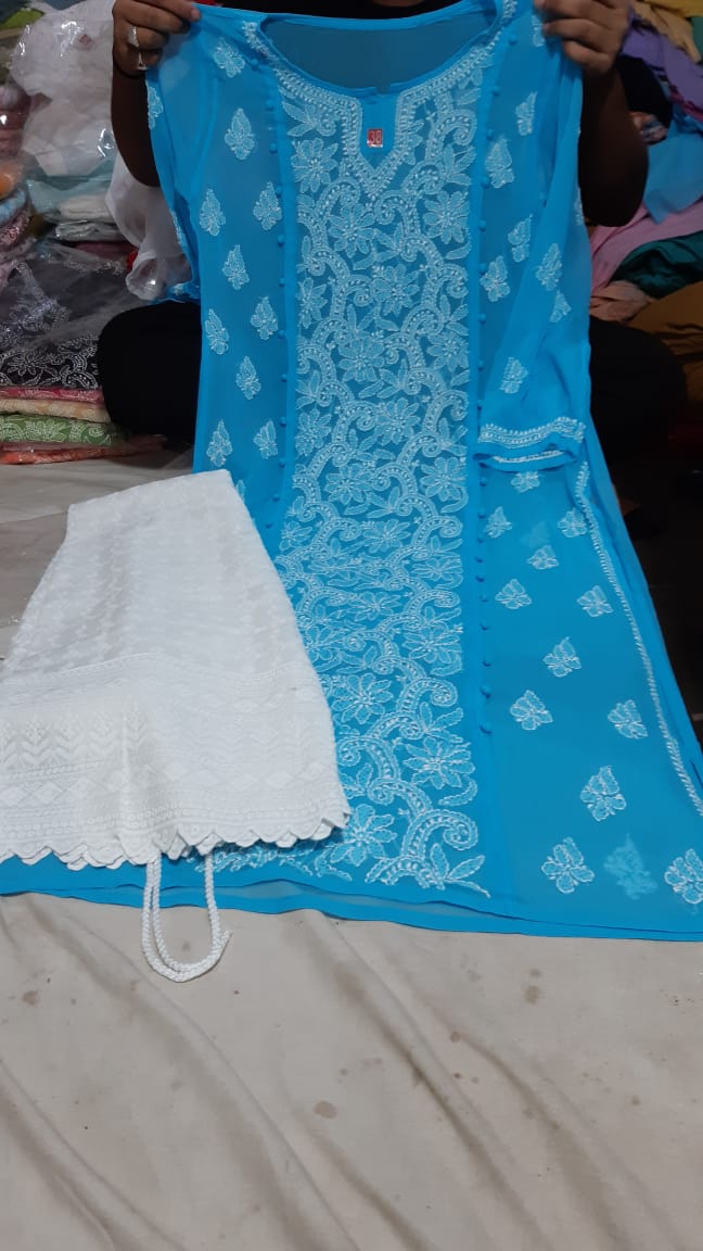Chiffon Pannel Kurti With Palazzo
