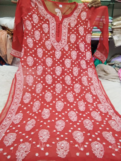 Georgette Rose Jaal Kurti