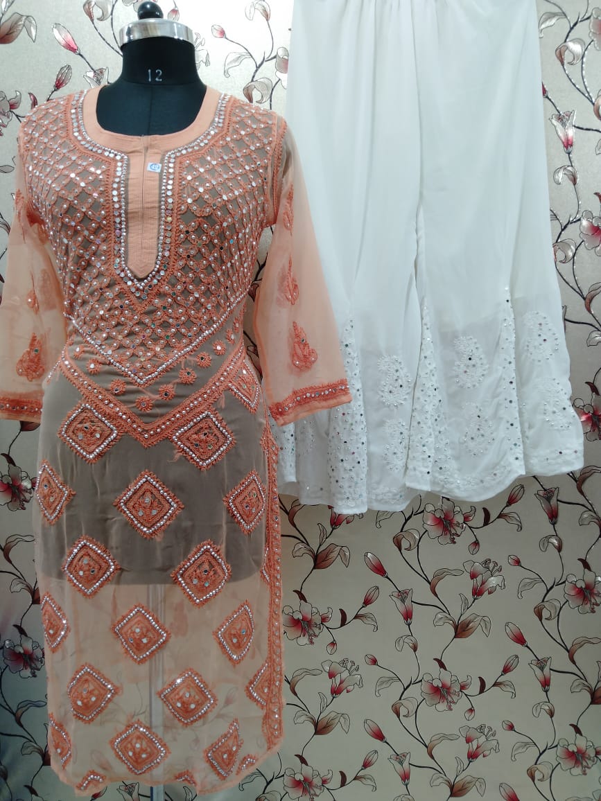 Georgette Long Kurti With Shrara