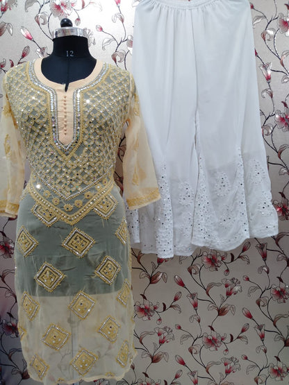 Georgette Long Kurti With Shrara