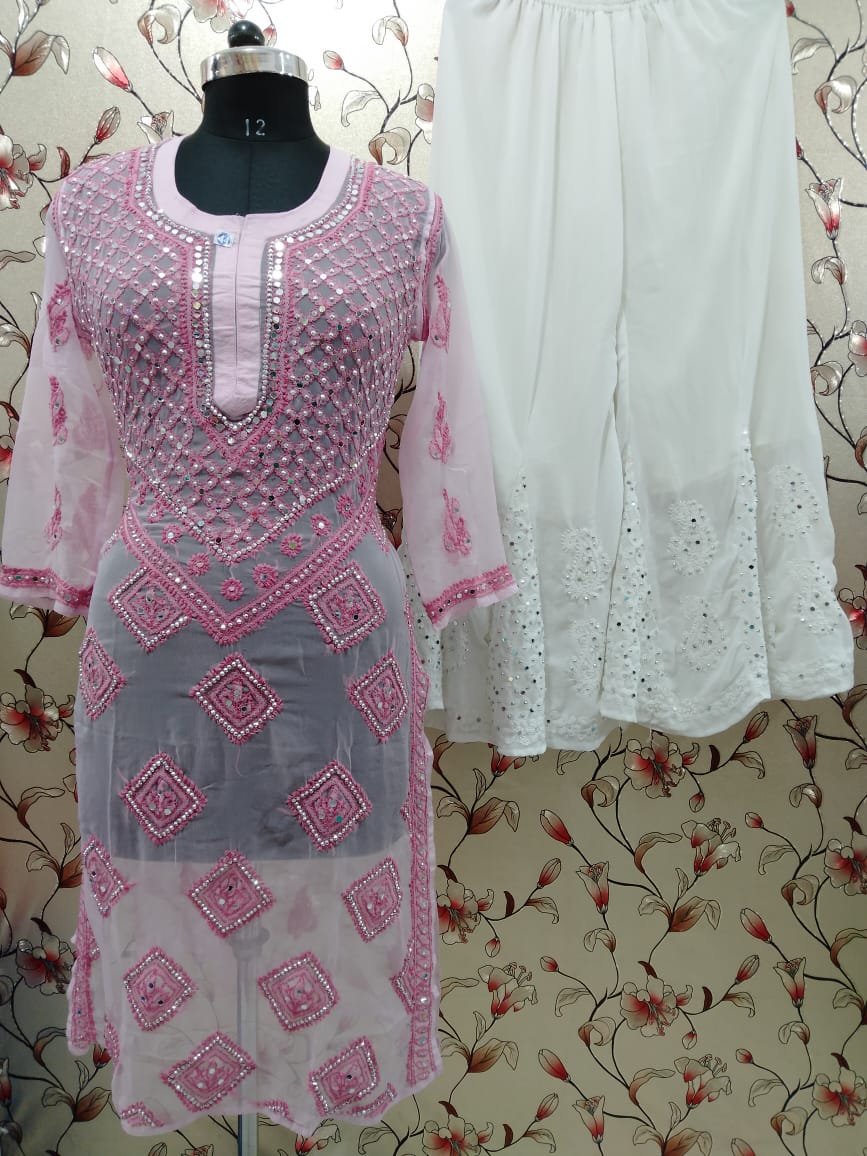 Georgette Long Kurti With Shrara