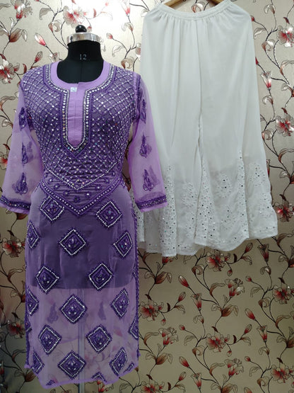 Georgette Long Kurti With Shrara