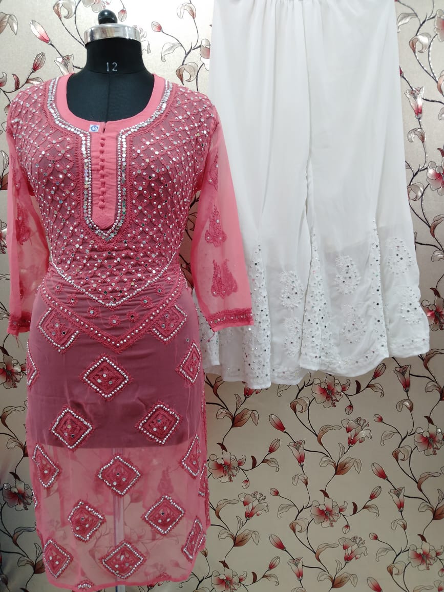 Georgette Long Kurti With Shrara