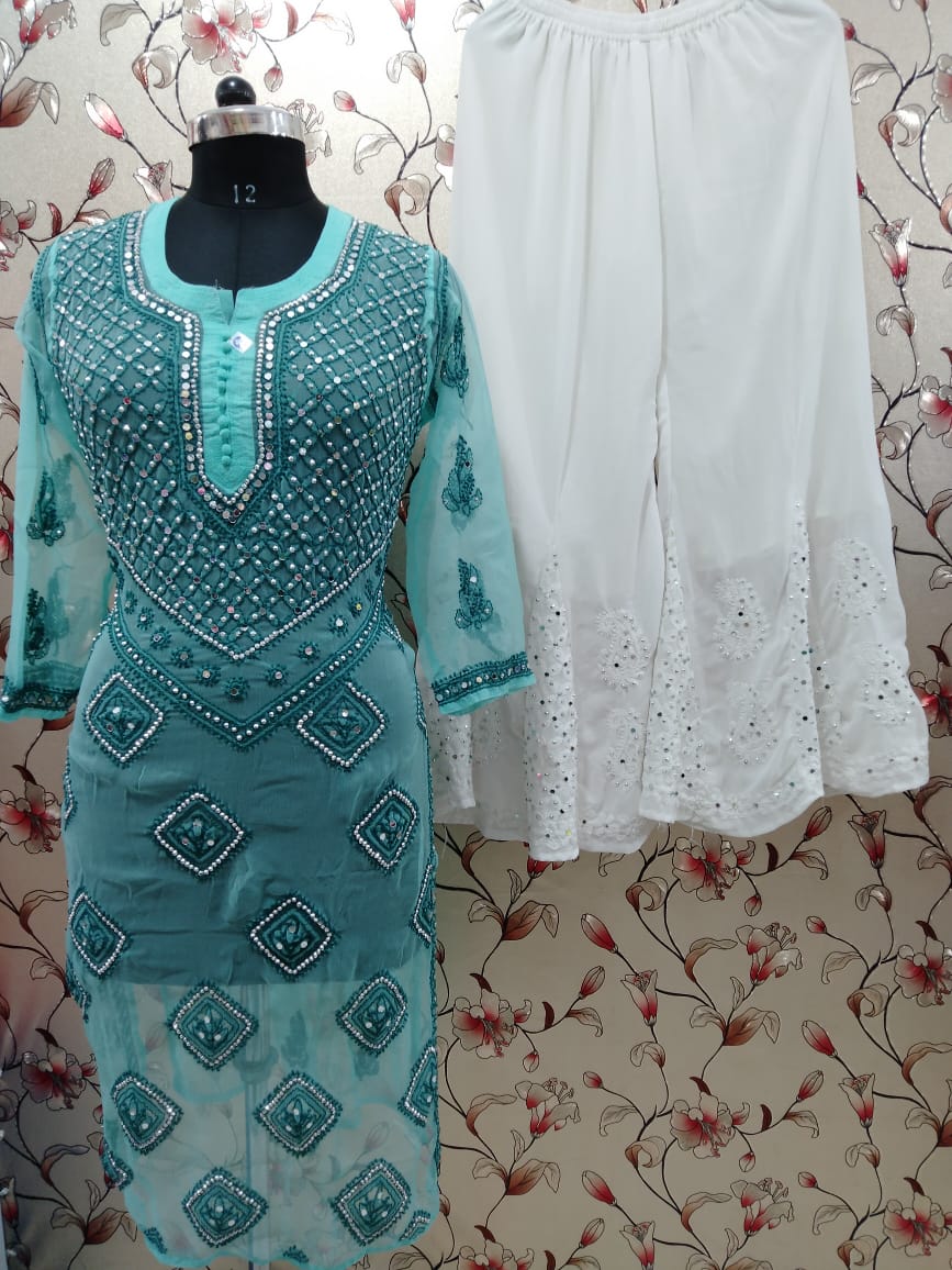 Georgette Long Kurti With Shrara