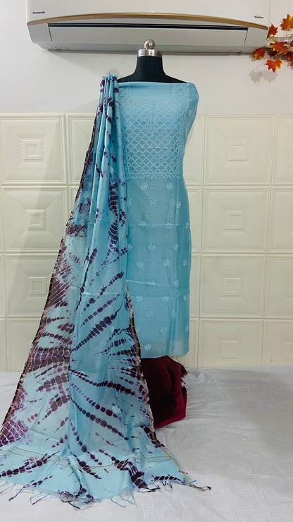 Pure Chanderi Silk Kurta Piece With Tie & Dye Dupatta