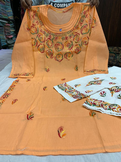 Round Neck Cotton Kurti 2pc Set