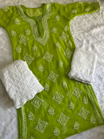 Circle Jaal Kurti With Sharara And Dupatta