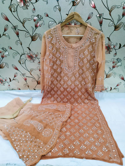 Georgette Long Kurti With Sharara