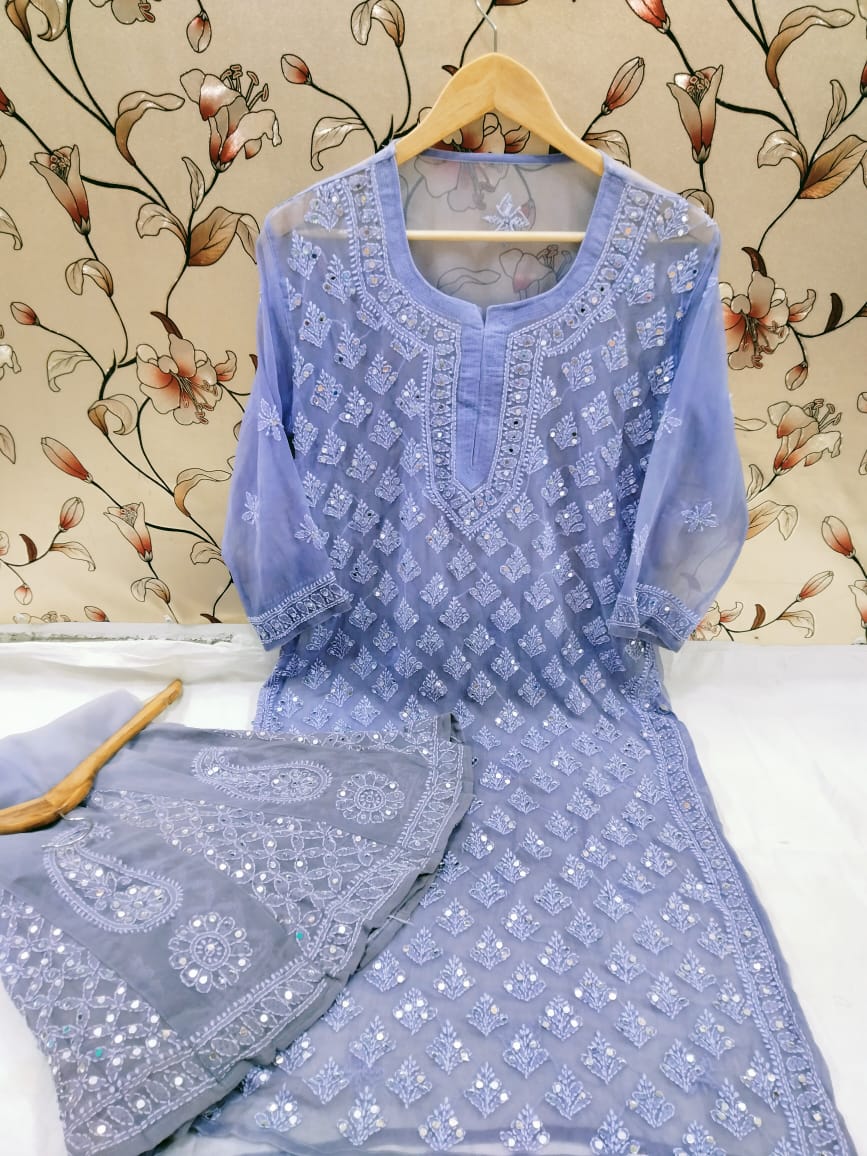 Georgette Long Kurti With Sharara