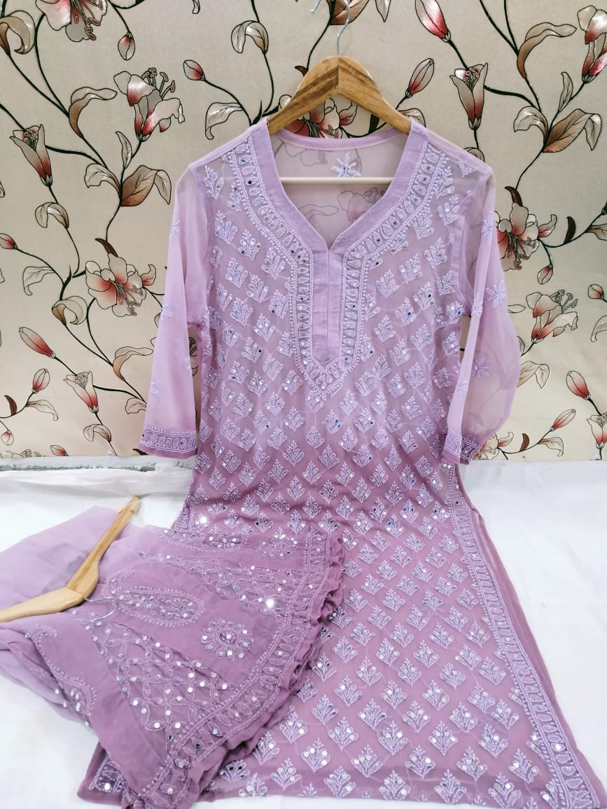 Georgette Long Kurti With Sharara