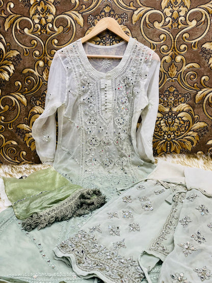 Georgette Mirror Kurti With Sharara And Dupatta