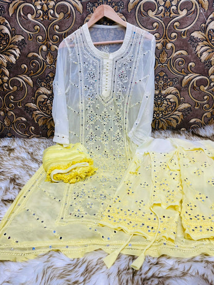 Georgette Mirror Kurti With Sharara And Dupatta