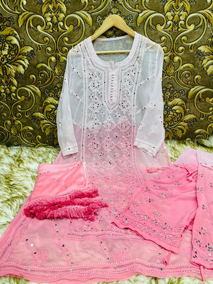 Georgette Mirror Kurti With Sharara And Dupatta