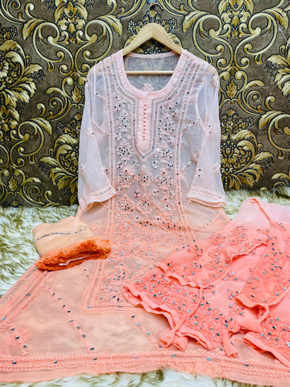 Georgette Mirror Kurti With Sharara And Dupatta