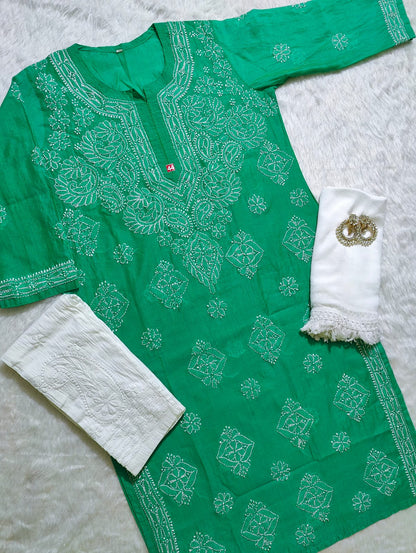 Chanderi Kurti With Pant & Dupatta