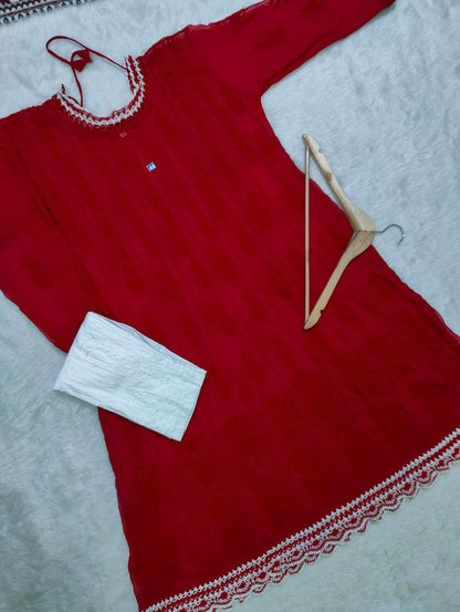 Crochet Daaman Kurti With Pant & Dupatta