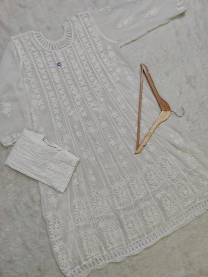 Crochet Daaman Kurti With Pant & Dupatta