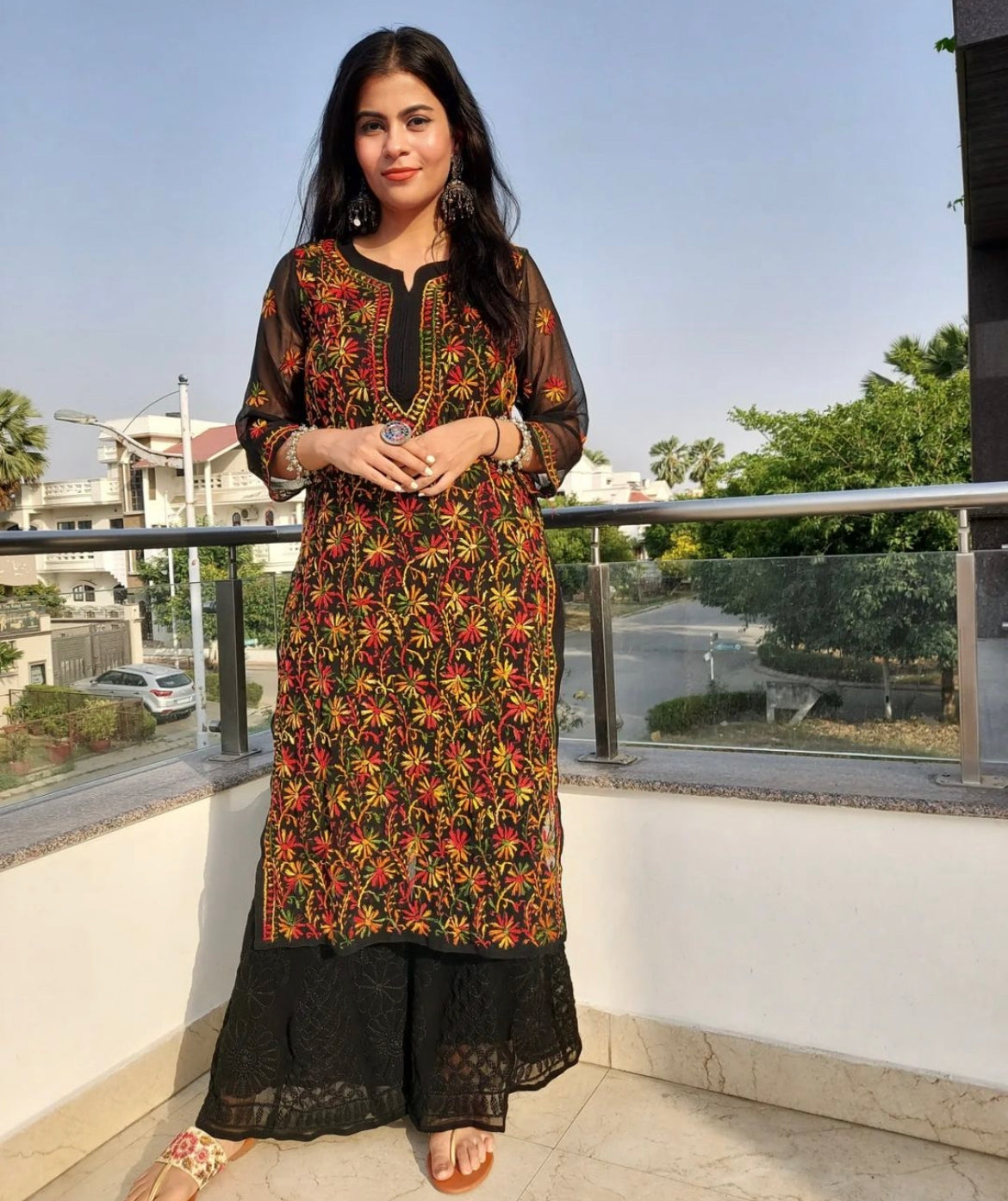 Premium Black Multi Jaal Kurti With Sharara