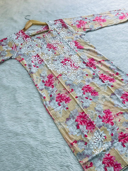 Printed Mul Mul Kurti With Pant