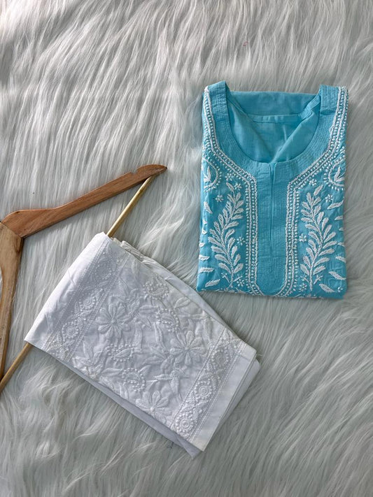 Cotton Ghas Patti Work Kurta With Pant