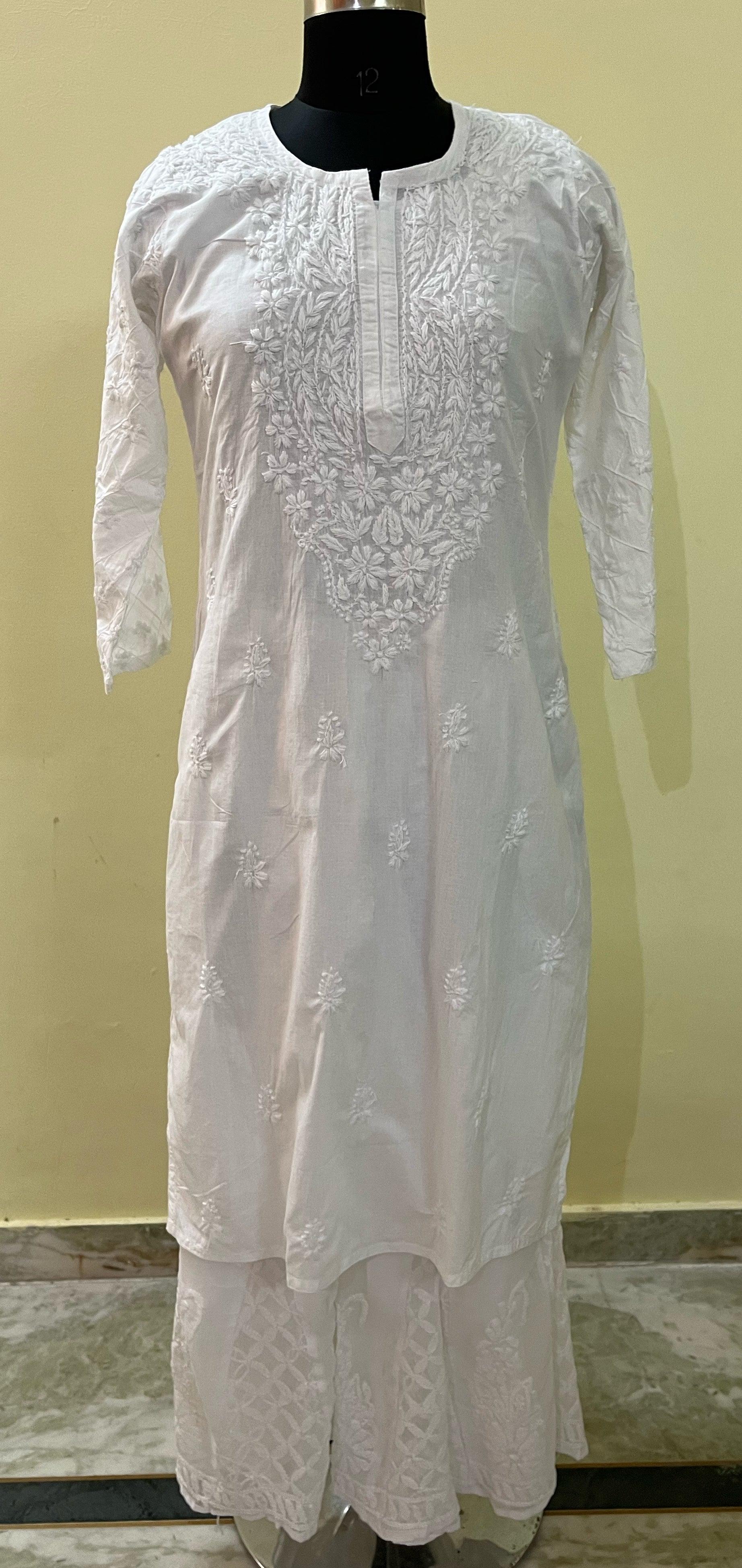 White gala booty kurti - The Chikan Company